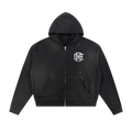Sun Fade Frayed Raw Edge Fleece Zip Hoodie