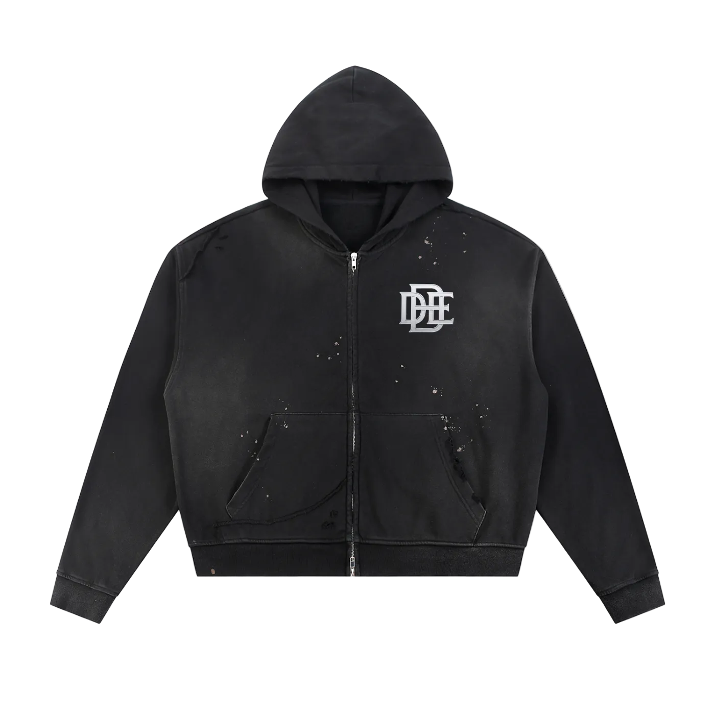 Sun Fade Frayed Raw Edge Fleece Zip Hoodie
