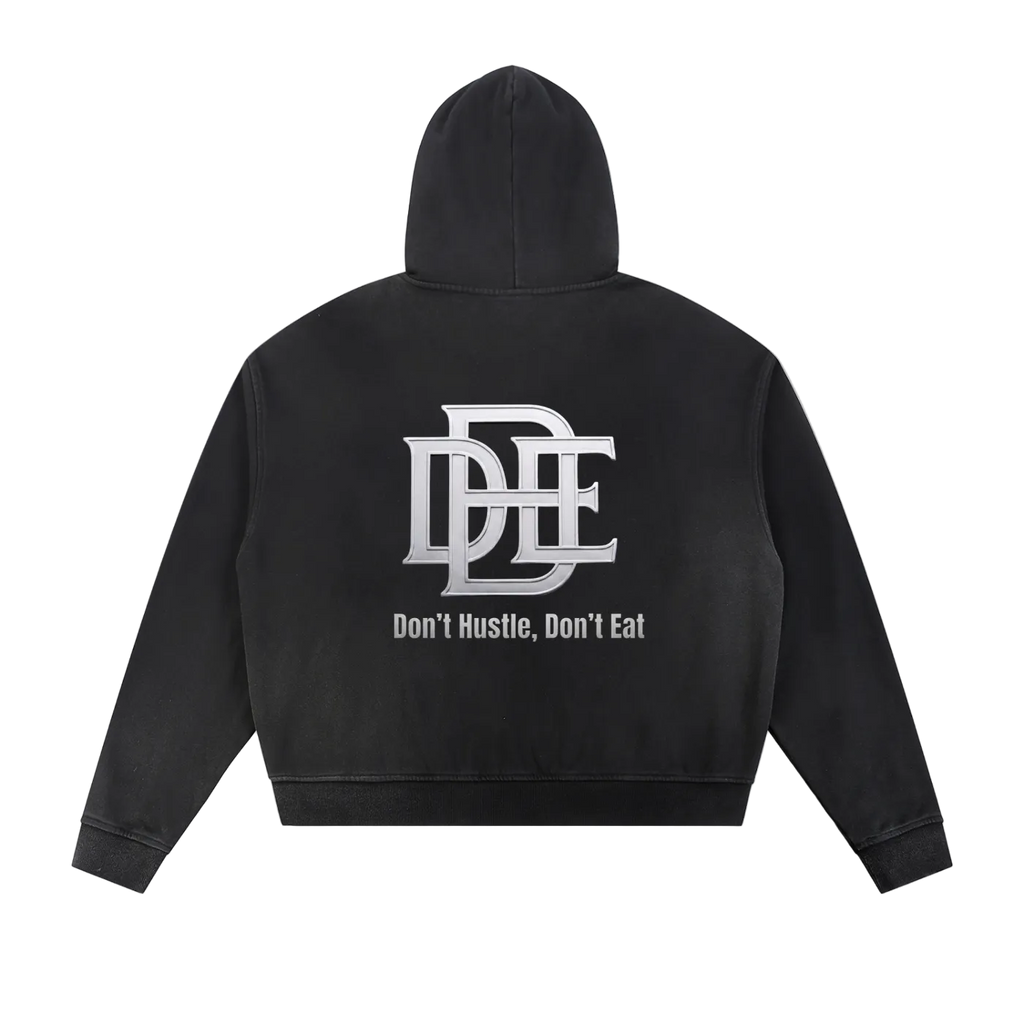 Sun Fade Frayed Raw Edge Fleece Zip Hoodie