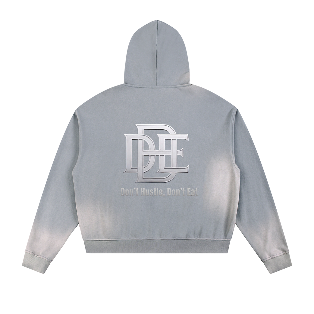 Sun Fade Frayed Raw Edge Fleece Zip Hoodie