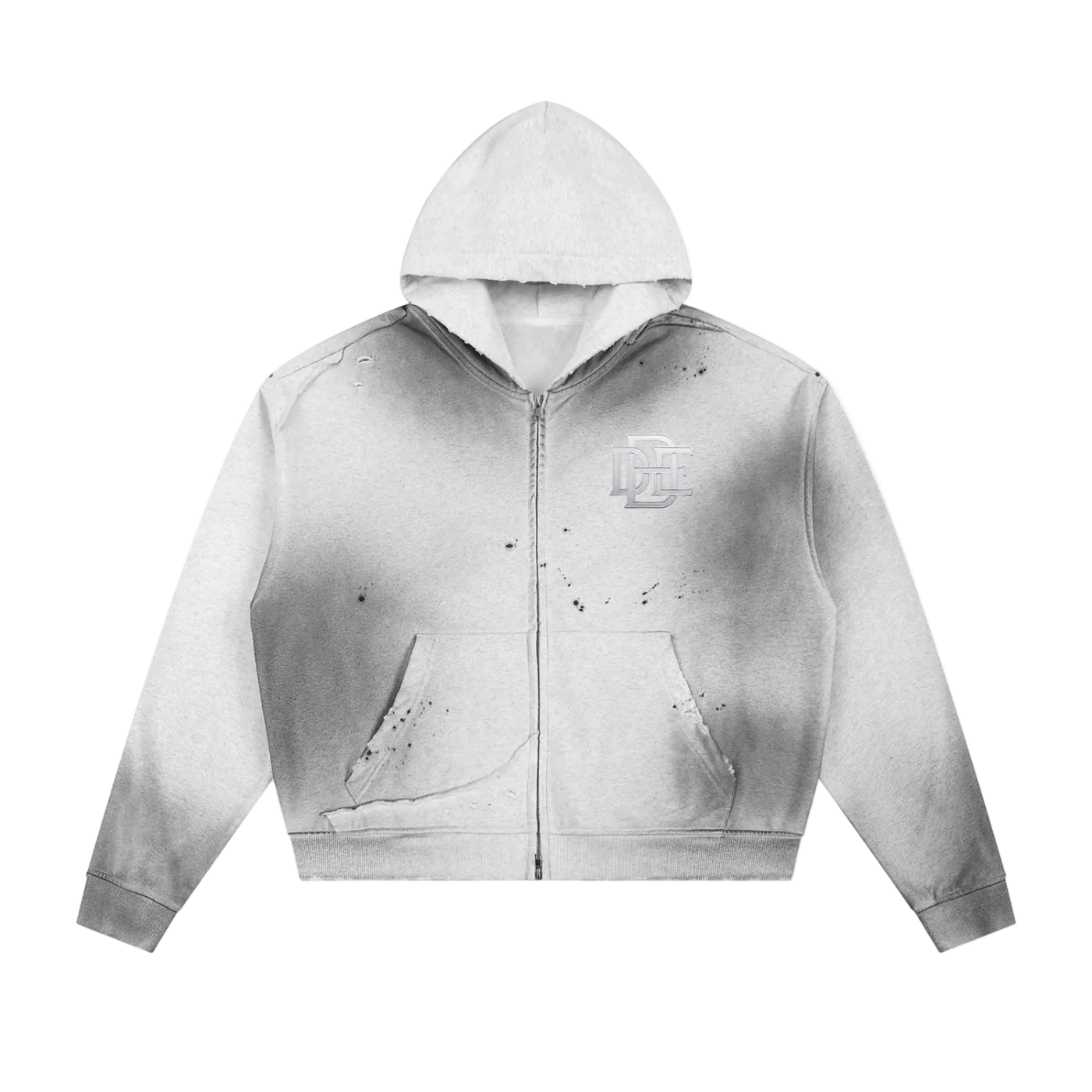 Sun Fade Frayed Raw Edge Fleece Zip Hoodie