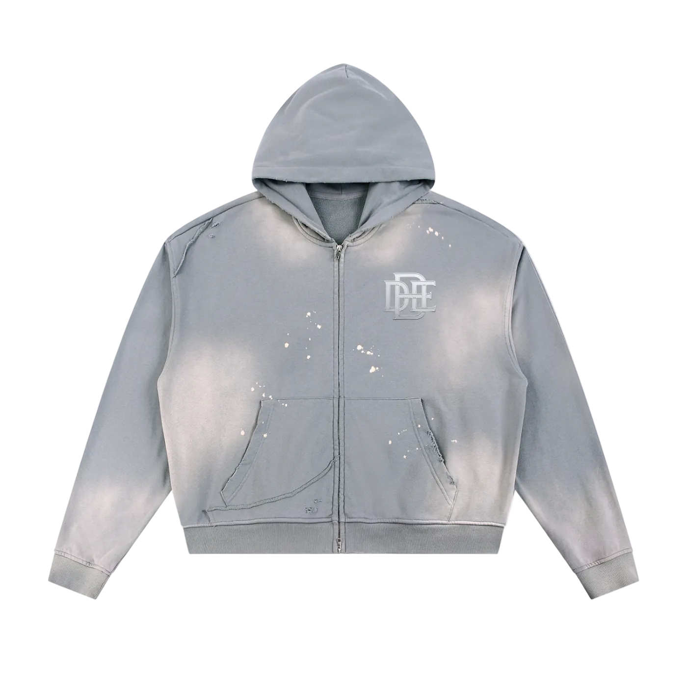 Sun Fade Frayed Raw Edge Fleece Zip Hoodie